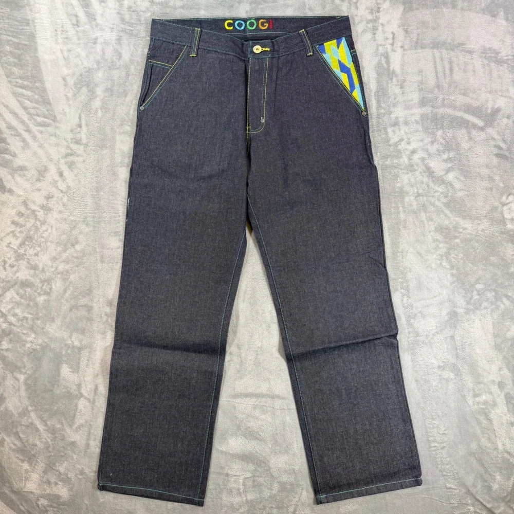 Vintage COOGI Embroidered Straight Jeans Men's 36x34 Dark Blue Denim Pants NEW